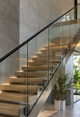 Illustrative staircase glazing and glass balustrade